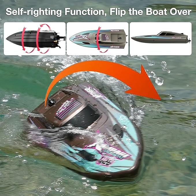 Fast RC Boat for Adults 20KM/H High Speed Remote Control Racing Boats Self-Righting 2 Batteries 20+ Mins 2.4GHz Pool & Lake Summer Toys Gifts (Silver)