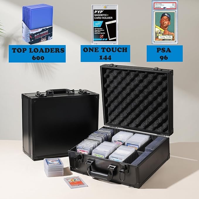 Toploaders Storage Box for 3 x 4 35pt Rigid Cards Trading & Sports Cards Graded & Rating Cards with 7 DIY Sponge Partitions (Holds 600+ Toploaders M600-Black)