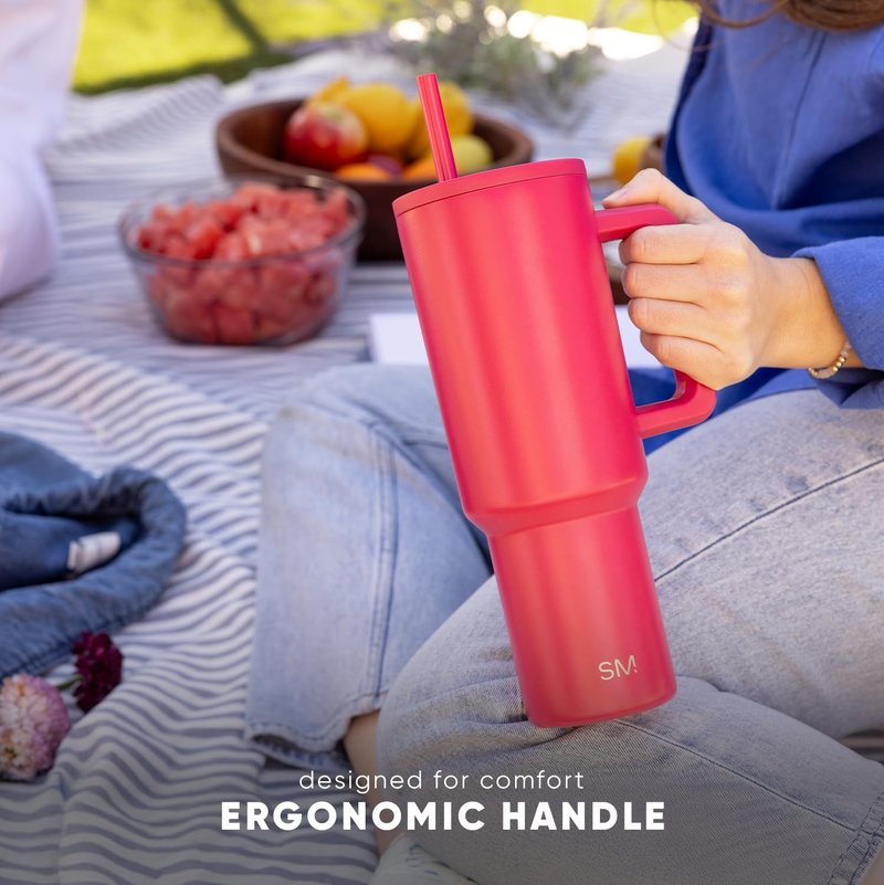 Simple Modern 40 oz Trek Tumbler with Handle and Straw Lid | Cup Holder Friendly Insulated Stainless Steel Travel Mug | Cream
