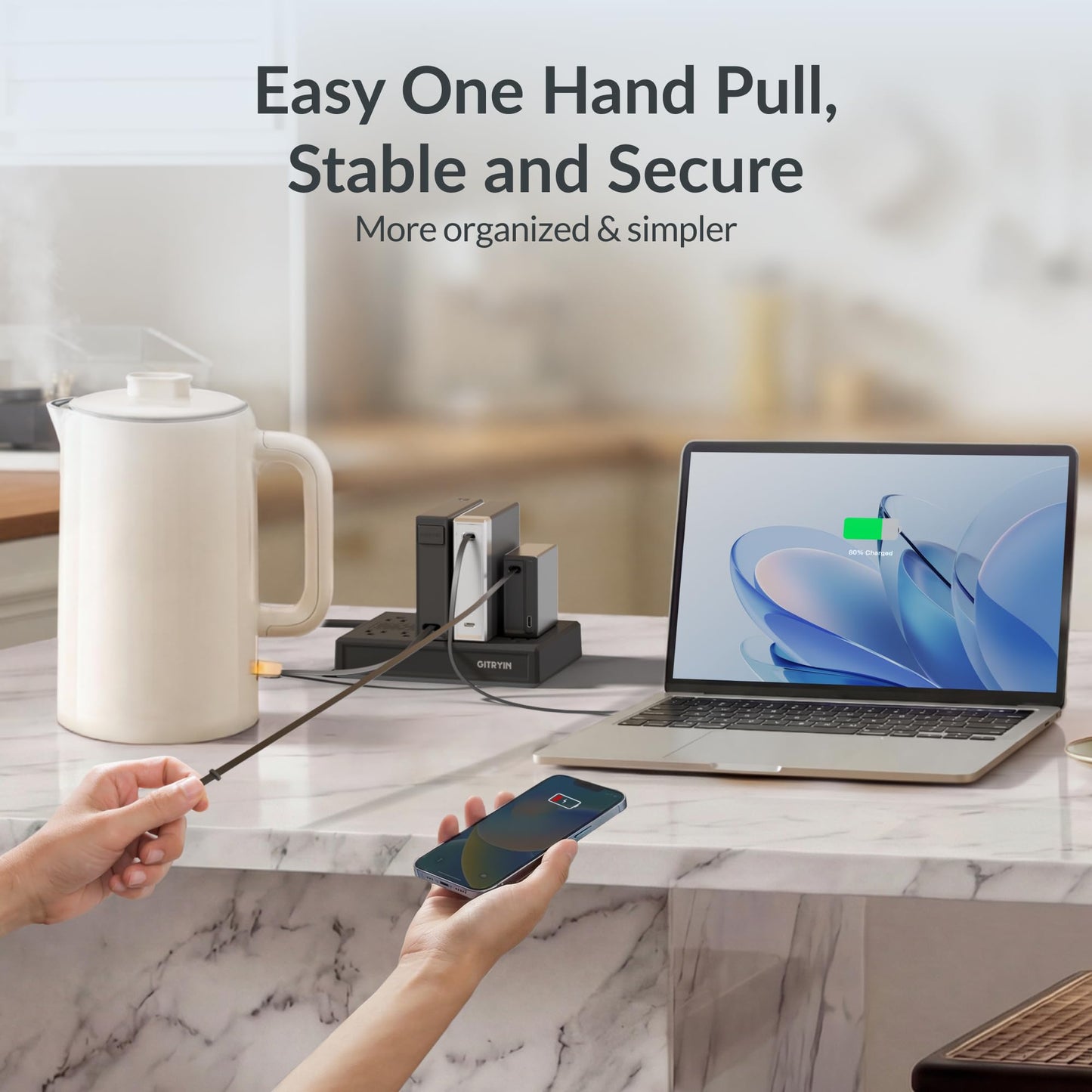 Gitryin Laptop Charging Station, 140W, 3 * 65W, 40W Retractable USB C Chargers, 10 Type C Ports with Cooling Power Strip, 375W Charging Hub