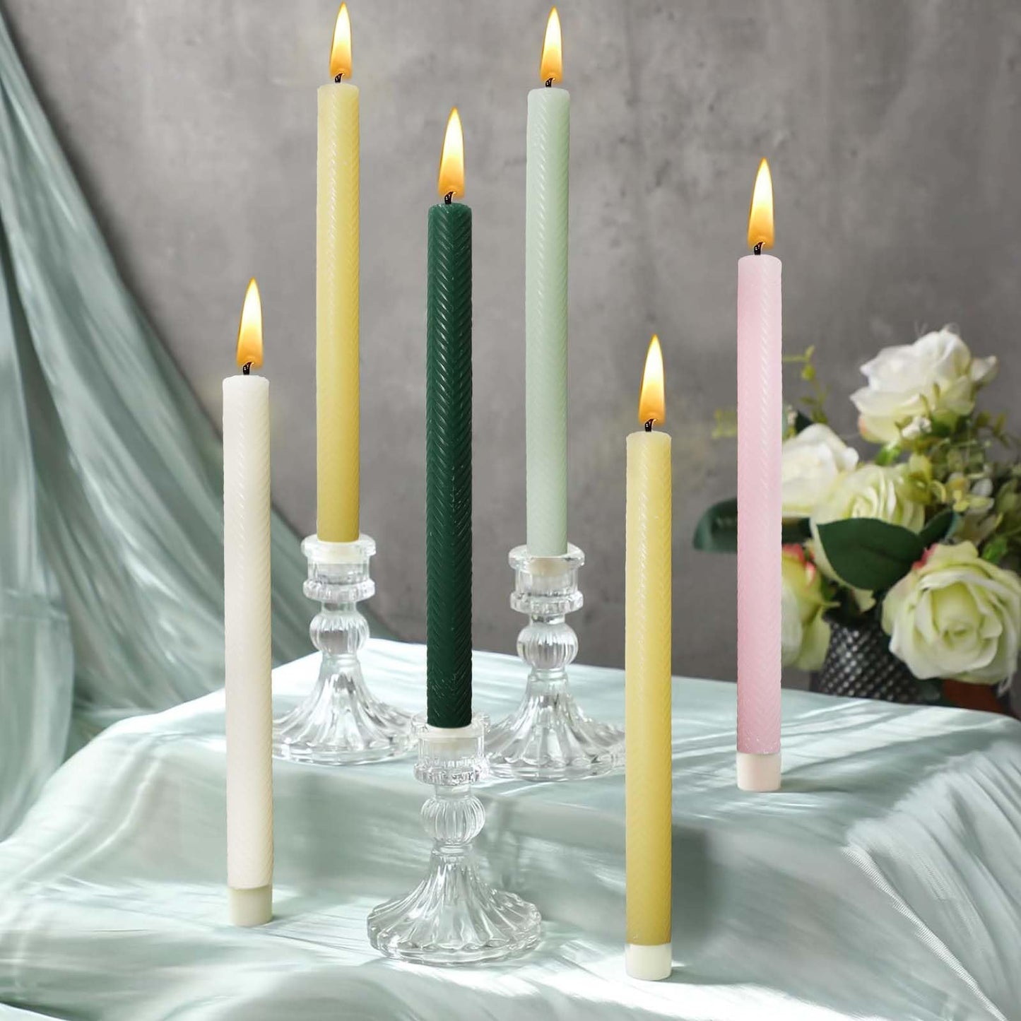 10in Arrow Taper Candles Set of 2 Pack Striped Tapered Candle,Decorative Threaded Candle for Dinner Party Wedding,Kitchen Decors,Christmas,Halloween (2, Arrow Light Yellow, 10in)