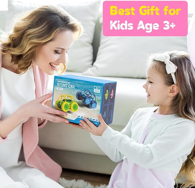 Remote Control Car Fast Direct Charging RC Cars Amphibious 360° Rotating LED Rechargeable Stunt Car 2.4Ghz 4WD All Terrain RC Race Cars Toy Christmas Birthday Gift for Kids Boys Girls Aged 3-12 years