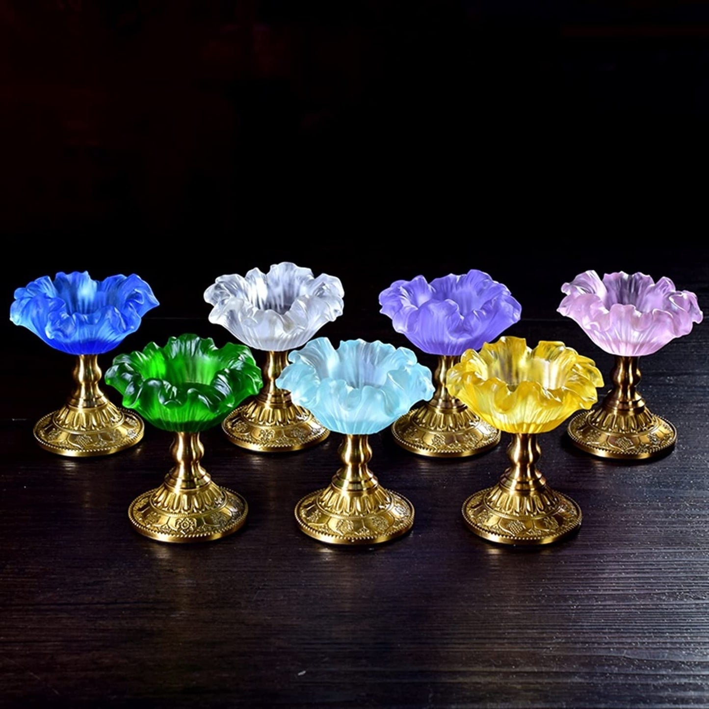 YUHUAWF Candle Holderss Creative Flower Shaped Candlestick Retro Glazed Candle Holder Desk Decoration Copper Base Decorative Candlestick(Pink)
