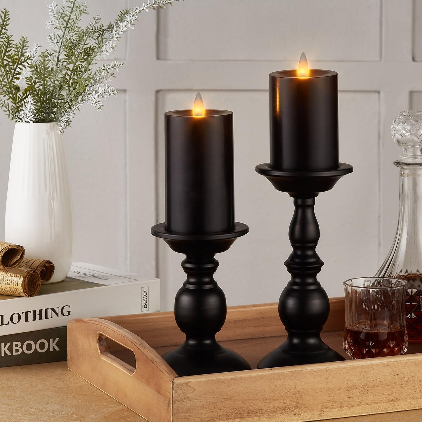 CozierGlow Flameless Pillar Candles Flickering with Remote Timer, Battery Operated LED Candles Up to 400 Hours, 3D Moving Flame Real Wax Candles. (Black)