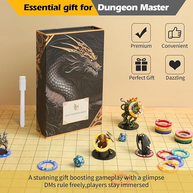 52 Unique DND Miniatures Condition Rings 92 PCS Status Effects Markers - Including 5 Customizable Blank Rings Ideal for Dungeons and Dragons & 5th Edition Best DND Gifts for DM