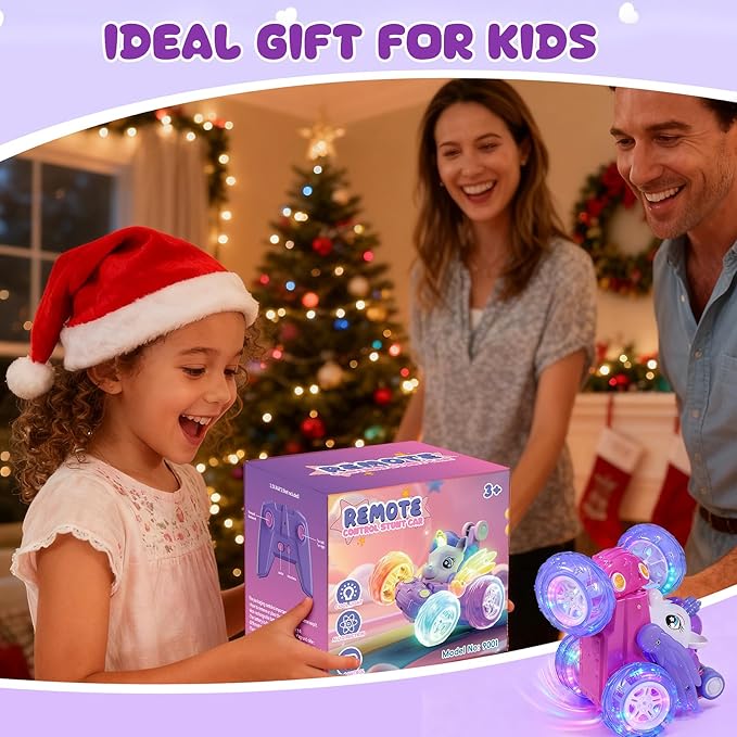 Unicorn Toys RC Car for Girls 4-6 Beginner-Friendly Cute Remote Control Toy - High-Speed All-Terrain 360°Flips Stunt & Cool Blinky Lights Ideal Christmas Birthday Gift for Age 3 4 5 6 7 8 - Purlpl
