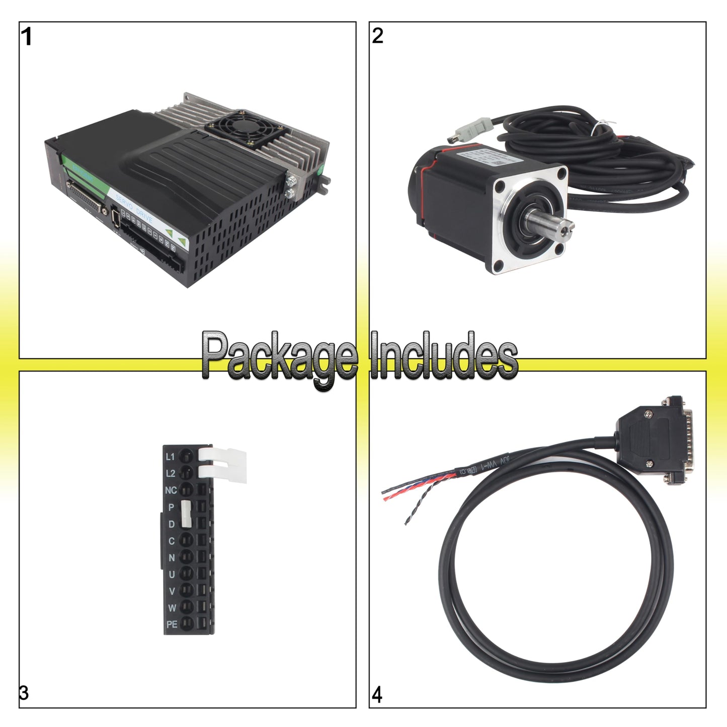 XUNKUNER AC Servo Motor Kit, AC220V 3000rpm L3000 17-bit Encoder RS485 Servo Motor Driver Controller Kit for CNC(400W Without Brake)
