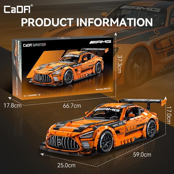 CaDA Master C64008W Mercedes-AMG GT3 Building Set1:8 Scale – 5466 PCS Officially Licensed Supercar Model Large Race Car Building Blocks Kit for Adults & Teens