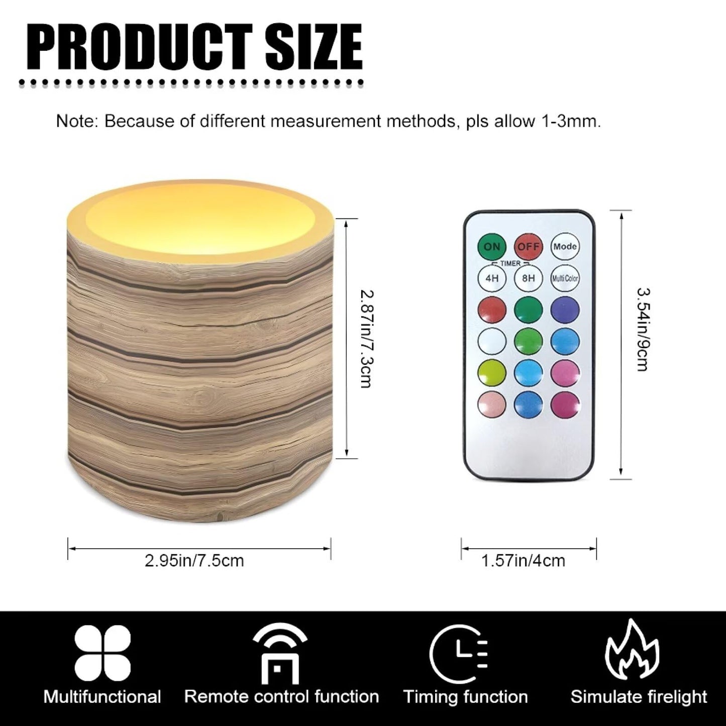 Cozeyat Wood Grain LED Candles Set of 4 Battery Powered Flameless with Remote Timer Dancing Flame Waterproof for Home Garden Table Use