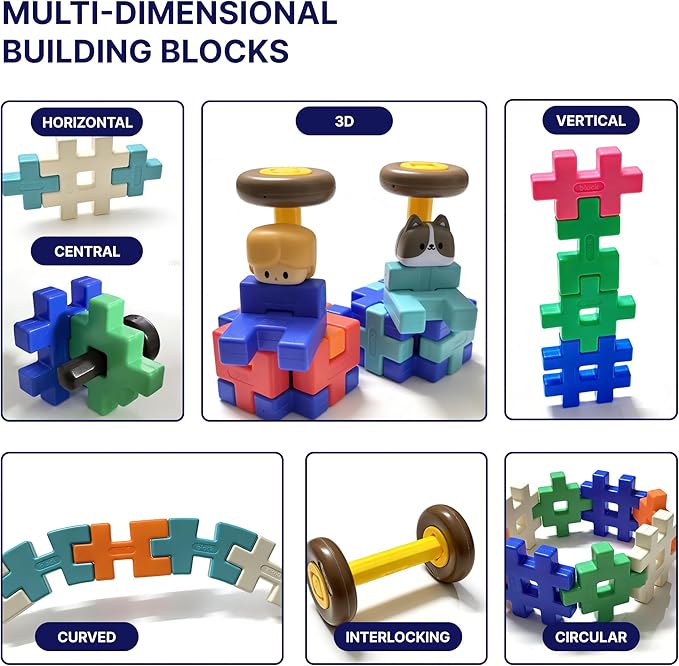 Advanced 3D Interlocking Soft Building Blocks for Kids 100+ Pcs STEAM Construction Set with Figures & Pets Sensory Educational Toy for Preschoolers 3-8 with Building Manual & Storage Bin