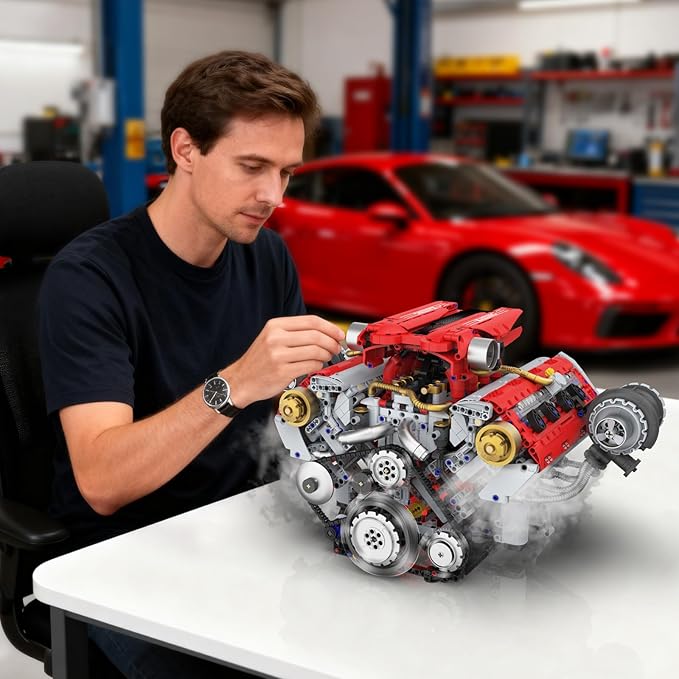 V8 Engine Building Kit That Works Build Your Own Model Engine for Adult8-Cylinder Car Engine with Spray & Light Building Engineering Toys for Kids Adults (3168PCS)