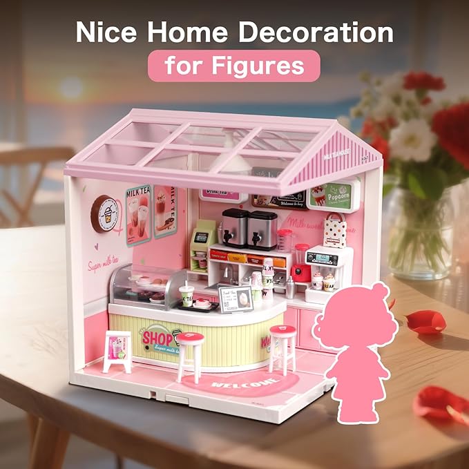 LED Building Blocks for Adults 1:24 DIY Miniature Dollhouse Kits with Roof & Dustproof Cover Tiny House Toy Building Sets for Kids Ages 8-12-15 Birthday Hobbies Gift for Men Women Boy Girl