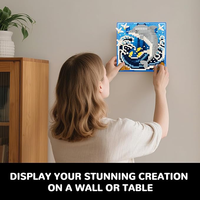 Dolphin Animal 3D Wall Art Micro Mini Building Blocks Set Unique Home Wall Decor or Table Display Ideal Gift Toy for Adults & Boys Girls 14+ (1113 PCS)