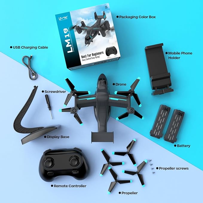 LM19-A Drone with HD Camera for Beginners WiFi Live Video Remote Control Airplane Easy & Ready to Fly RC Plane RC Quadcopter Gift Toy for Boys Girls age 14& Adults 2 Batteries (LM19-A RC