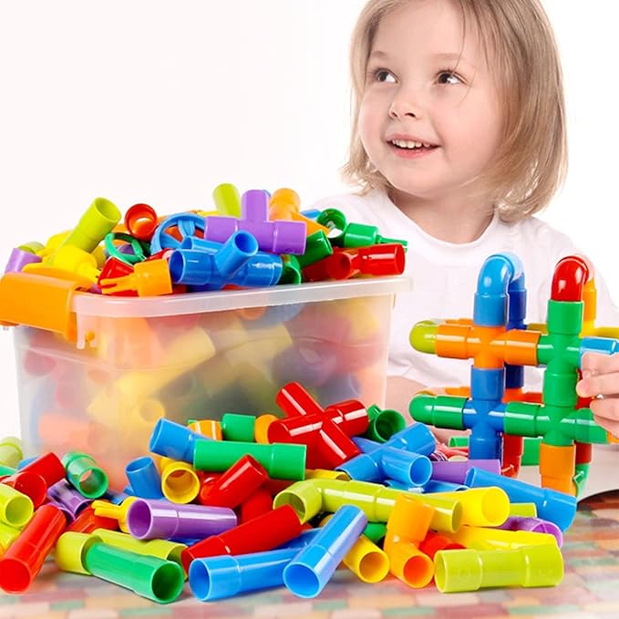 ZOZOPLAY STEM Toys Tube Locks 72 Piece Tubular Pipes & Spouts & Joints & Whistles & Trumpet Toy Learning Educational Building Block Set with Whistles Gift for Boys Girls