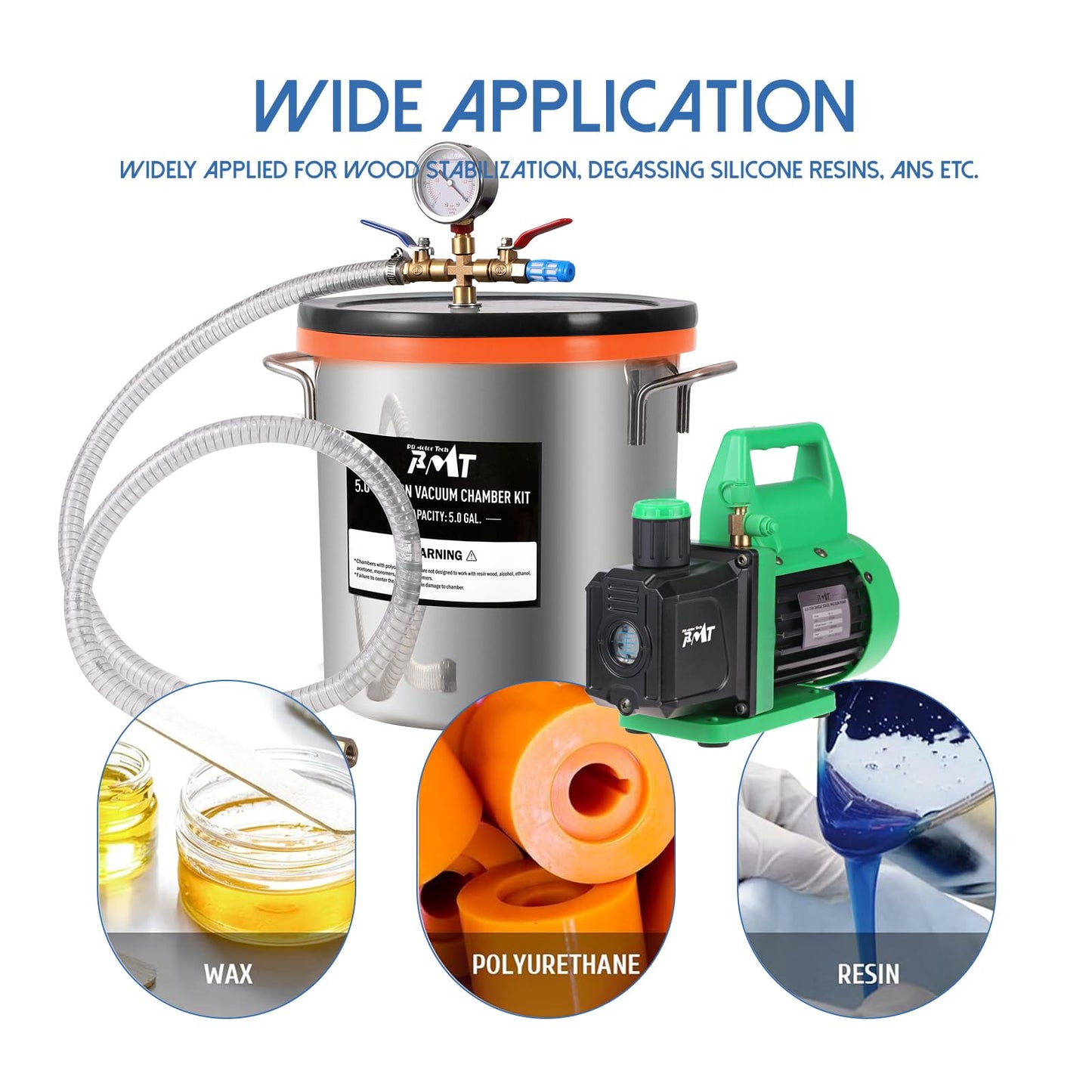 PB Motor Tech 3 Gallon Vacuum Chamber Kit with 4.5CFM Vacuum Pump and Tempered Glass Lid, Perfect for Wood Stabilization and Resin Casting, No Oil Included