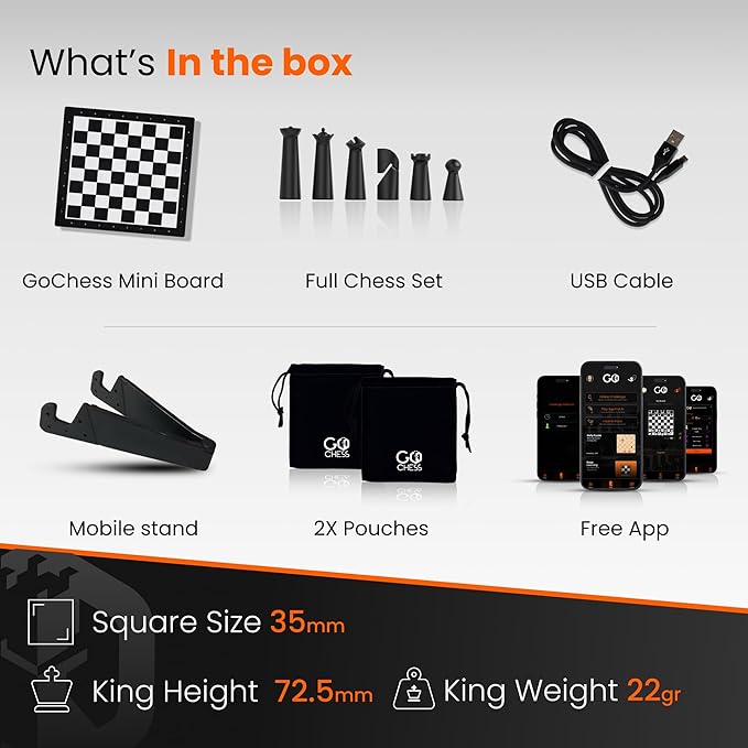 GoChess Mini - AI Electronic Chess Board Game Light Up Chess Set for Adults & Kids for All Skill Levels with Online Play App - Perfect as a Gift for Smart Board Games Lovers