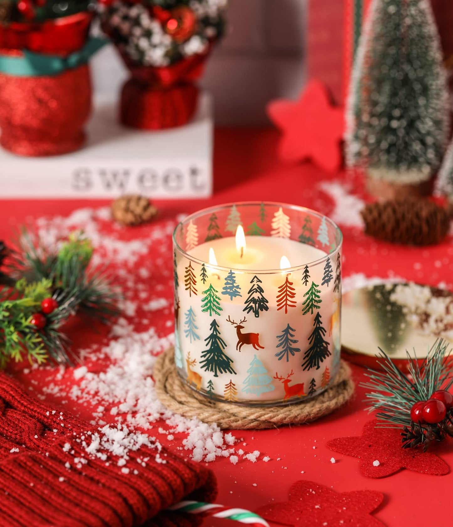 Christmas Candle, Pine Scented Candle, Christmas Tree Scented Candle, Winter Candle, Large 3 Wicks Candle, 14oz