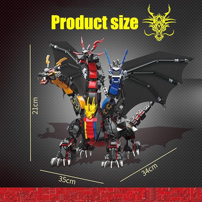 Dragon Series Dark Three Headed Dragon King Building Blocks Set (1400PCS)-Building Set Model Toys Gifts for Kid and AdultInteresting Gifts for Dragon Enthusiasts