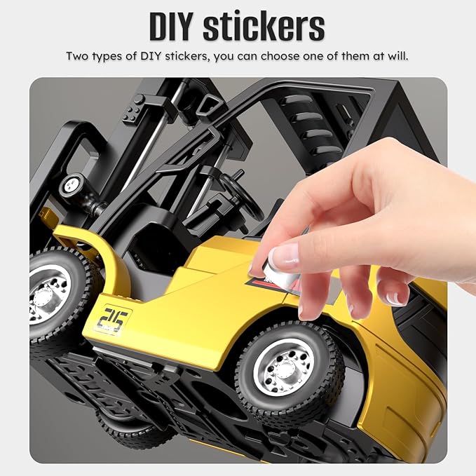 1/64 Full Proportional RC Forklift Toy10 Channel 2 Mode Mini Remote Control Forklift Truck with Flatbed Tow Truck 3 in 1 Transformable Lift Fork & Hook & Trailer with Lights & Sounds for
