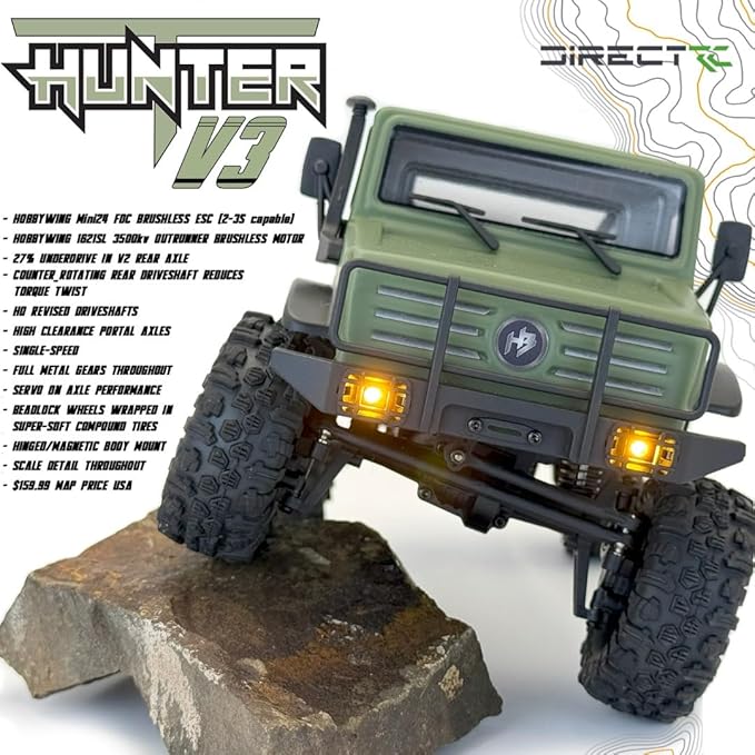 HOBBYPLUS CR-18P V3 Brushless Rushmore in T-Hunter - Matte Green - 1/18 Scale RC Truck Crawler with Off-Road RC Trucks Features Portal Axles & Metal Gears - RTR 2S/3S LiPo Compatible (1810418-V3