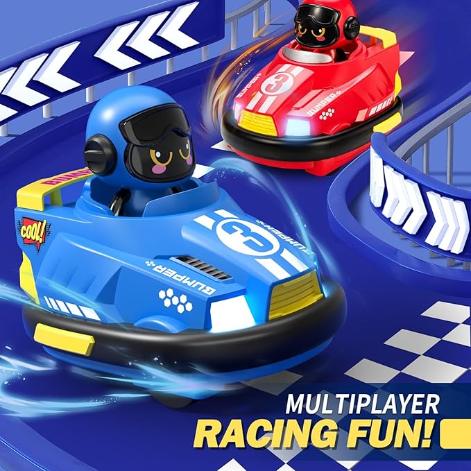 2 Pack Cute Cartoon Remote Control Bumper Car for Toddlers-Mini RC Cars with Light & Sound & 360°Rotating-Race car Toys for 3 4 5 6Year Old Boys Girls Kids-Christmas Birthday Gifts