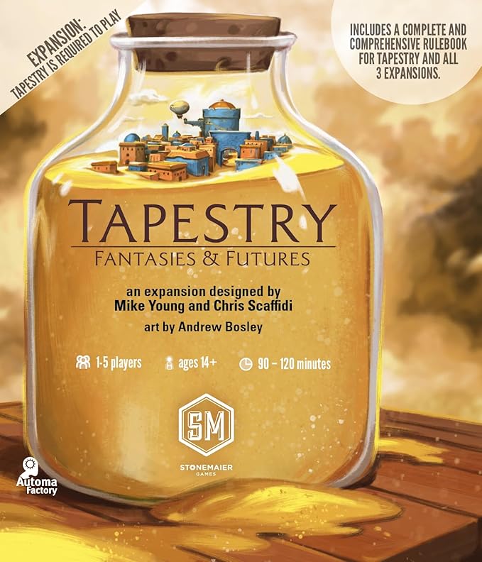 Stonemaier Games: Tapestry: Fantasies & Futures Expansion by Chris Scaffidi & Mike Young | Add to Tapestry | New Civilizations Cards & Cities | Inspired by Fantasy & Sci-Fi | 1-5 Pla