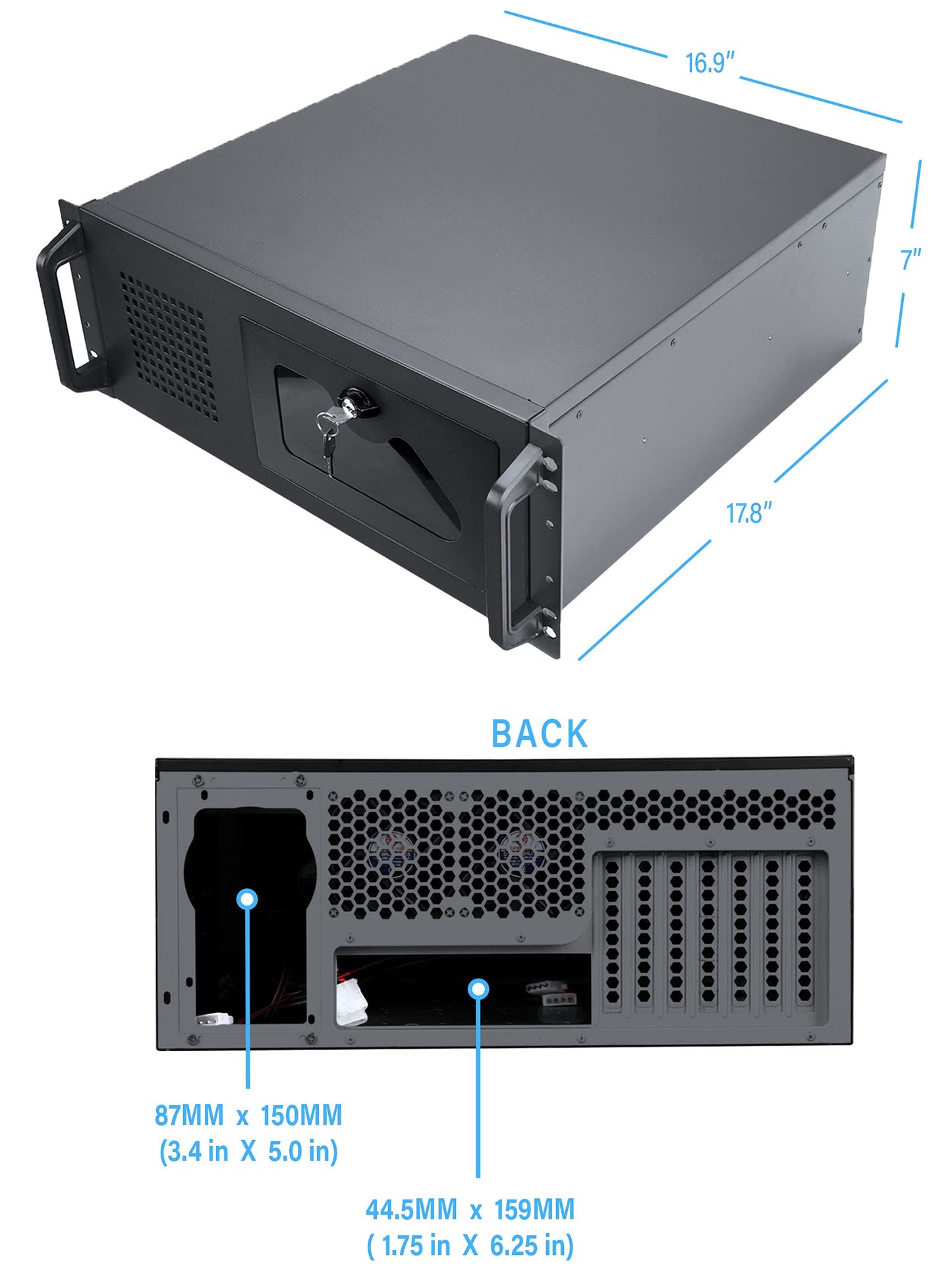 Rosewill 4U Server Chassis Rackmount Case | 7 x 3.5 Bays, 2 x 5.25 Devices| ATX, CEB Compatible | 1 x 120mm PWM Fan, 2 x 80mm PWM Fans | 2 x USB 3.0 | Front Panel Lock and Key | - RSV-R4100U