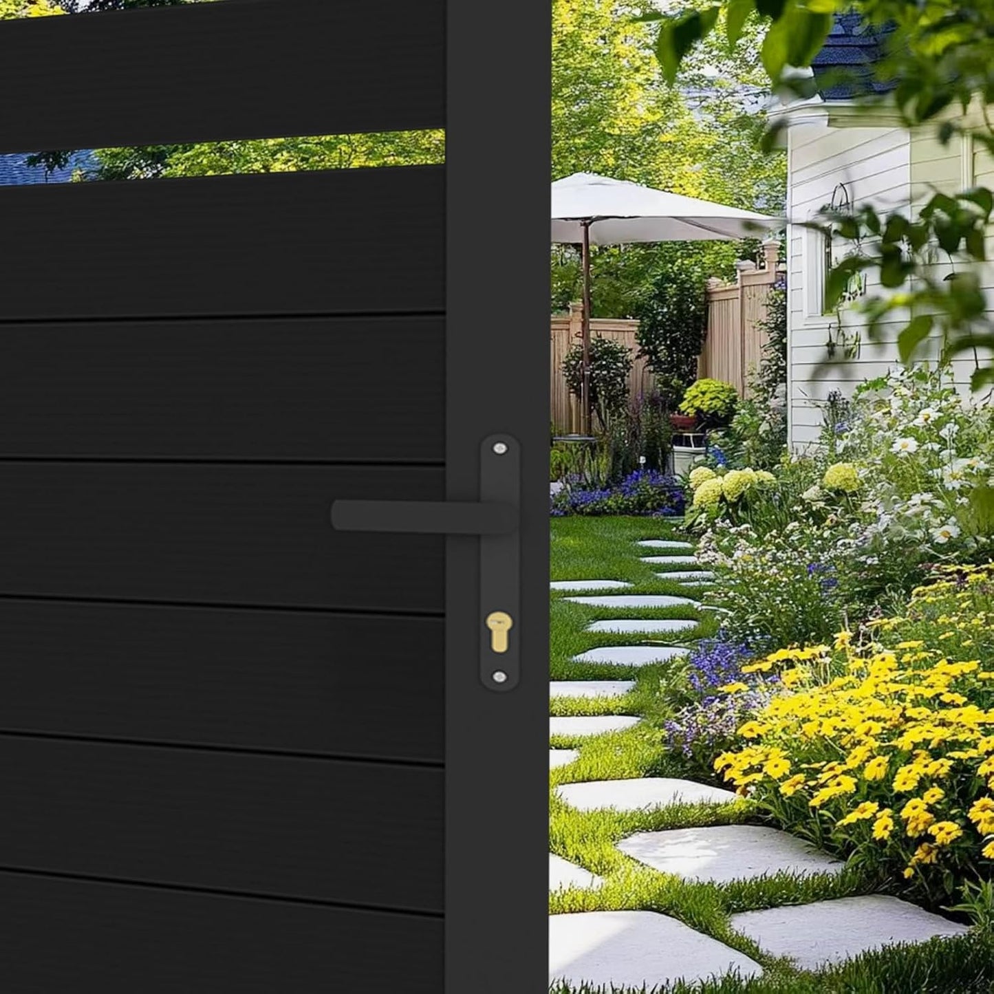 Mondaria Aluminum Double Fence Gate, 6FT H x 10FT W Outdoor Driveway Privacy Gate with Heavy Duty Metal Frame, Rustproof Powder-Coated Gate with Lockable Handle Kit, Semi-Privacy (Posts Not Included)