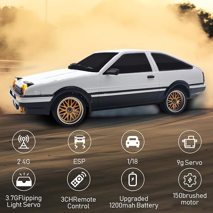 LD1801 1/18 AE86 RC Drift Car (Initial D) 3pcs Upgraded 1200mAh Batteries 2.4G 150 Brushed Motor & 10A ESC 3-Channel Full Proportional Remote Control