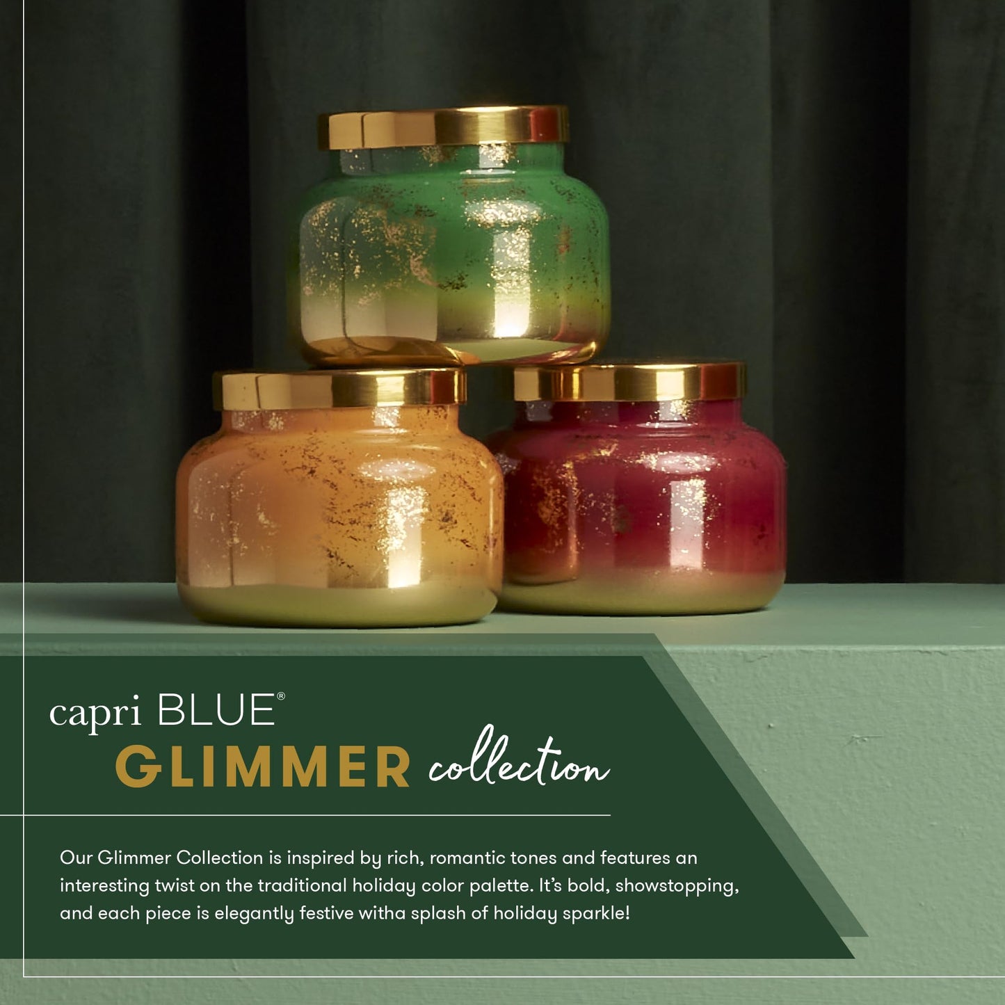 Capri Blue Glimmer Jar Candles - Luxury Holiday Scented Candles for Home - Long Lasting Soy Wax Blend - Scented Holiday & Home Decor - Volcano Jumbo Signature Jar (48 oz)