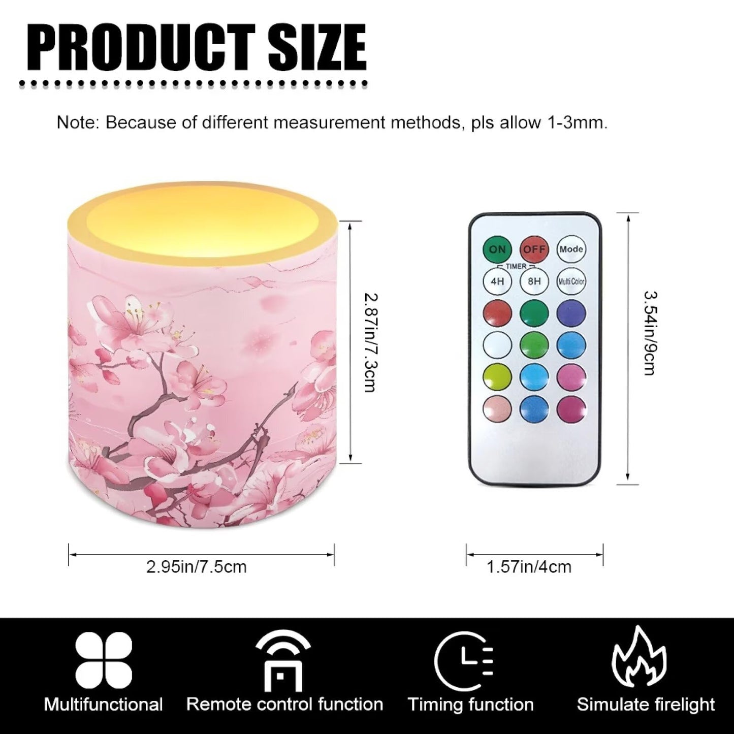 NETILGEN 3 inch Decorative Flameless LED Candles with Remote Control Timer Set of 4 Battery Operated Candles Pink Plum Blossom for Wedding Party Decor