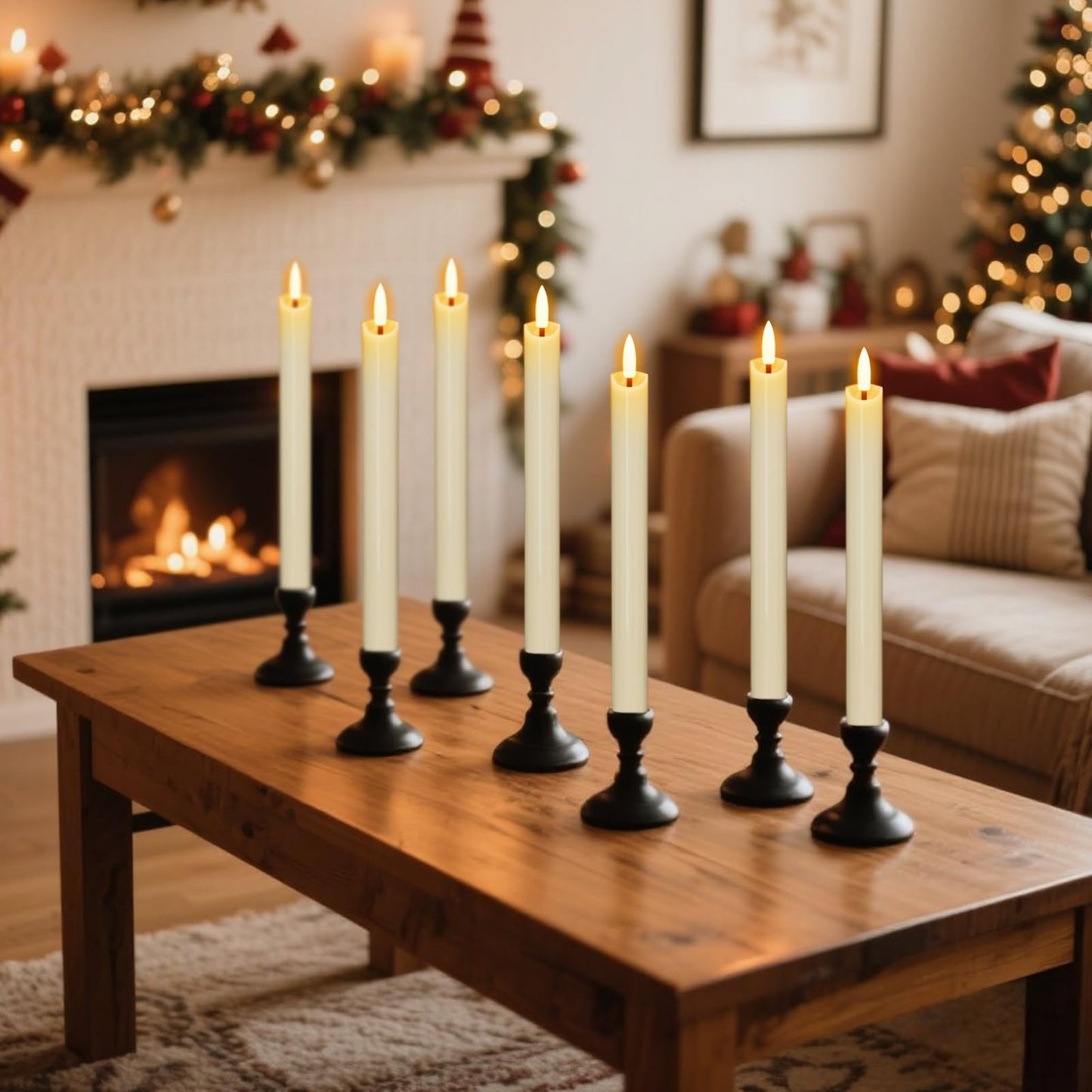 Wondise Flameless Taper Candles with Remote Timer, Real Waxy Battery Operated Flickering Candlesticks, 3D Wick LED Candles 9.6inch for Halloween Christmas Holiday Wedding Decoration (Ivory