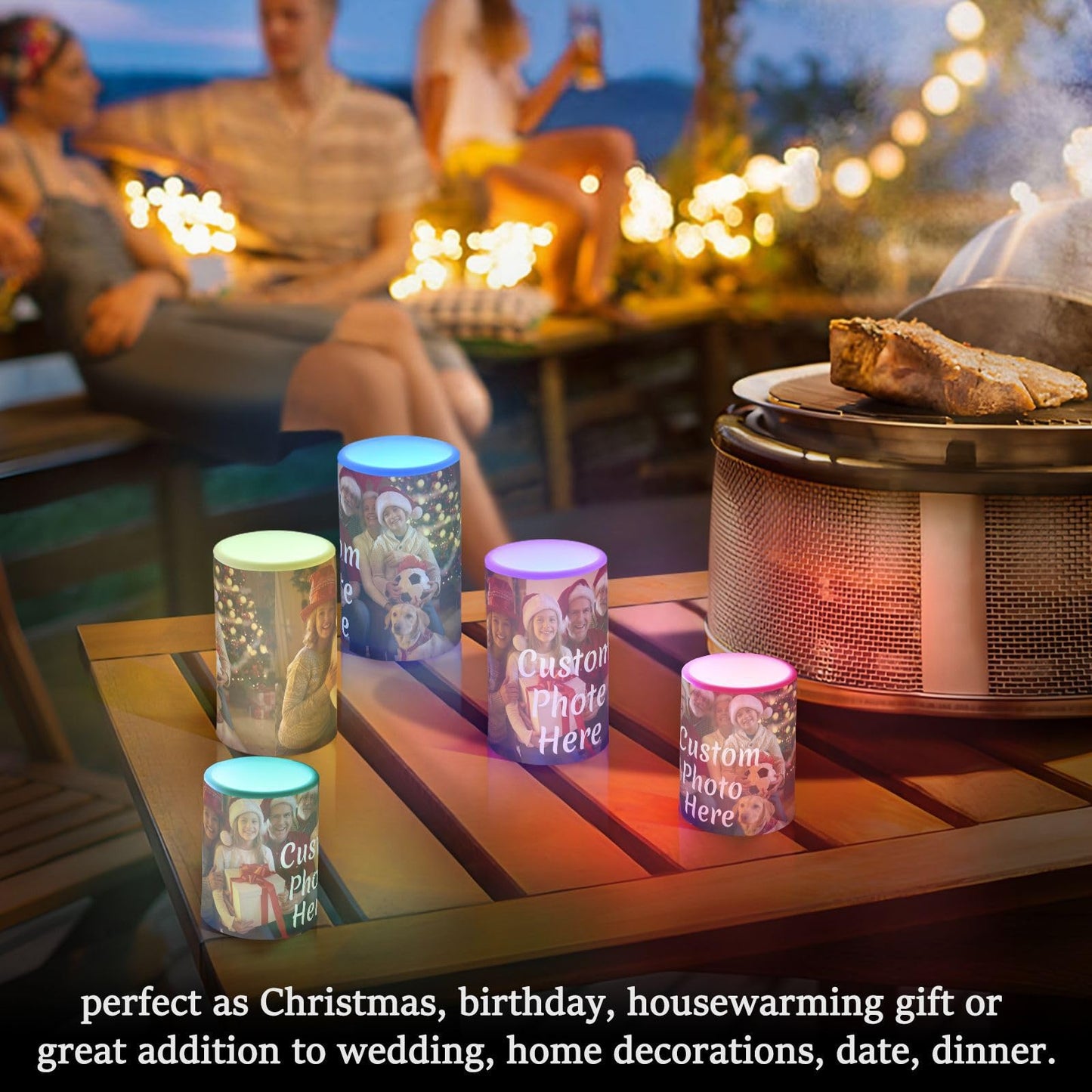 BOENLE Personalized Flickering Flameless Candles, Custom Photo LED Candles Set of 2, Remote Timer Battery Operated Candle for Valentine Wedding Birthday