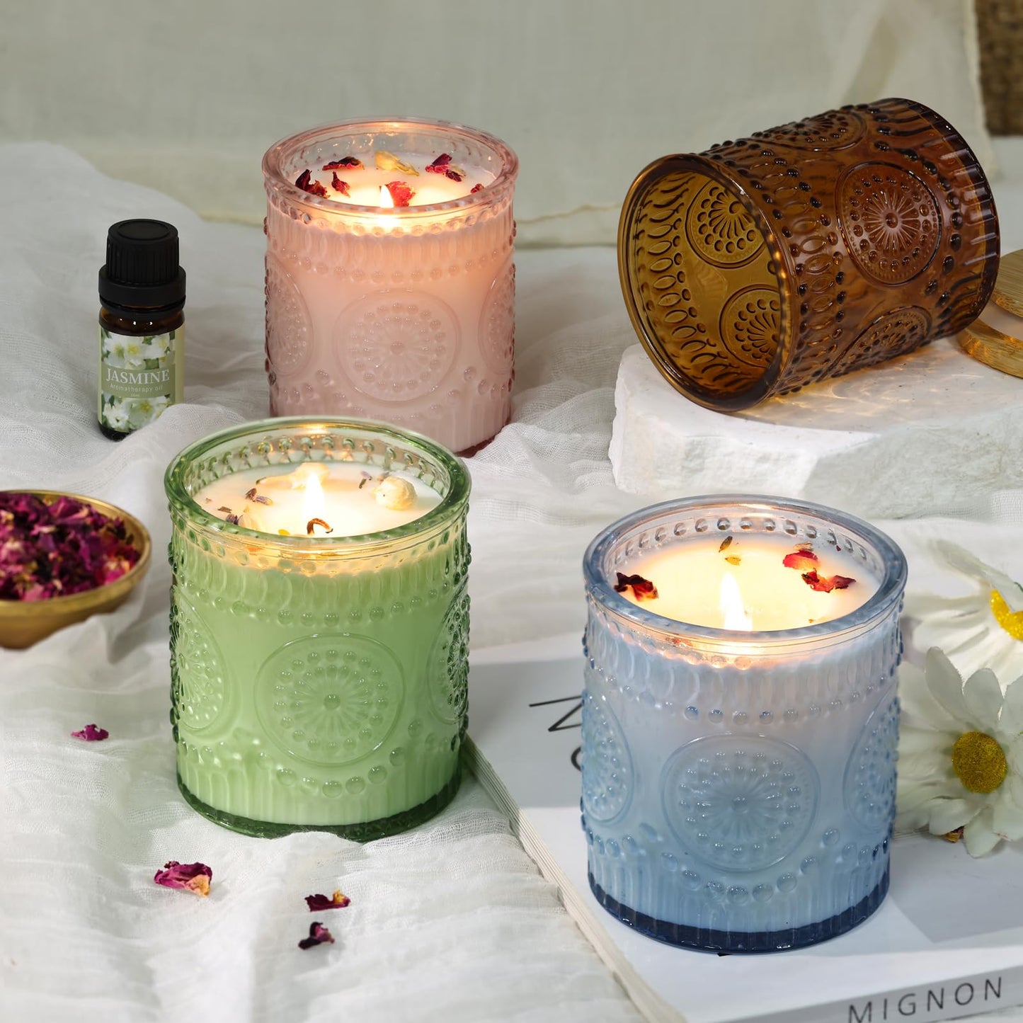 DARJEN Candle Making Kits - Soy Candles Making Supplies for Adults Including 4 Candle Jars(Amber, Pink, Blue, Green), Candle Tins, Wax, Scents, Dried Flower & More, DIY Arts & Crafts Kits Home Decor