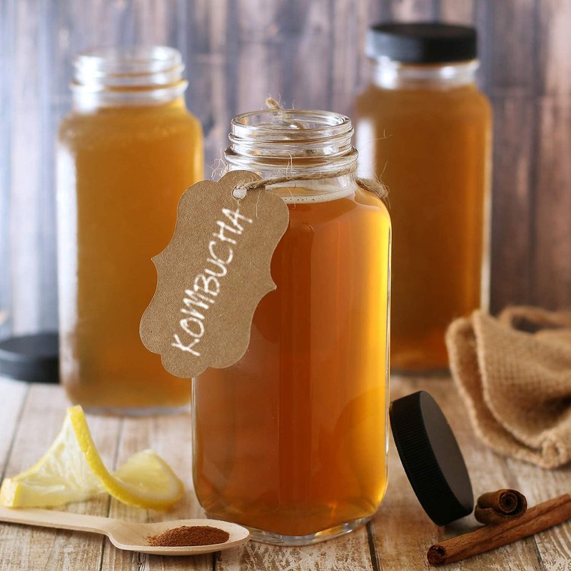 DilaBee 12-Pack Glass Juice Bottles with Lids, 8oz Glass Bottles with Lids for Juice, Smoothie, Water, Milk & Kombucha, Reusable Glass Bottles for Juicing - Bulk Glass Water Bottles with Caps BPA-Free