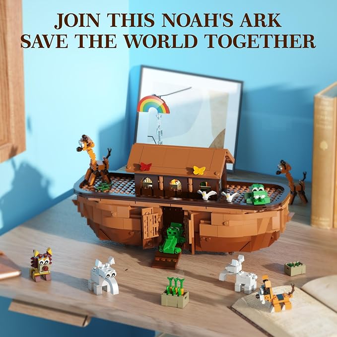 Noah's Ark Building Blocks Set - 845 PCS Deluxe Bible Story Model Kit for Adults Boys & Girls Interactive Religious Construction Toy Ideal Christian Gift for Birthday Baptism & Easter