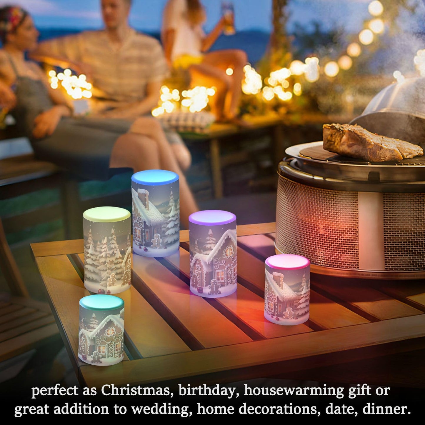 ALAZA Christmas Gingerbread House Flickering Flameless Candles Battery Operated with Remote Timer,Tea Light Candles LED Pillar Votive Candles Set of 2 for Outdoor Indoor Decorations