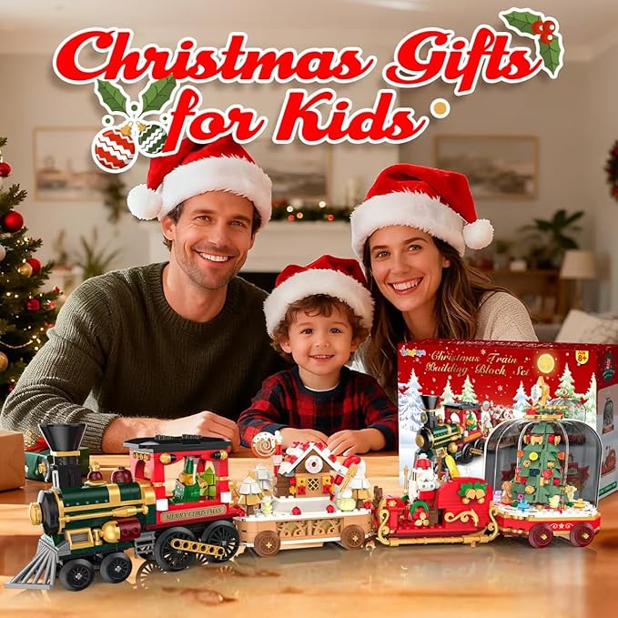 Christmas Train Building Blocks Set Trian Model Building Toy Collectible Holiday Block Sets for Boys & Girls Home Decor for Adult Boys Girls Kids Aged 8+(1041 PCS)