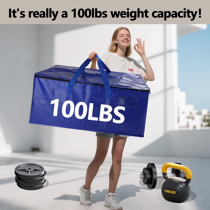 8 Pack Waterproof Moving Bags with Strong Zippers and Reinforced Handles, Real 100lb Capacity Extra Heavy Duty Large Storage Totes for Packing & Moving Storing, Alternative to Moving Boxes -95L,Blue