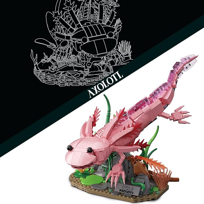 Axolotl Building Set Compatible with LEGO Animals 998 PCS Marine Animal Building Kit with Movable Joints & Display Base STEM Building Toy Gift for Adults & Teens 14+ Creative Gift Desk Dec