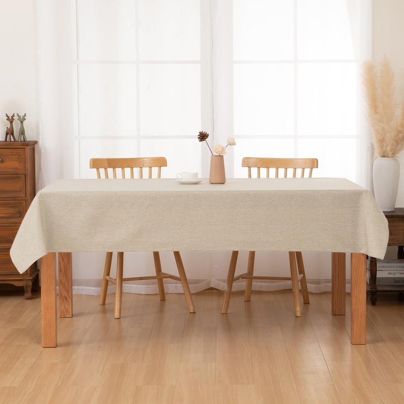 Hiasan 2 Pack Faux Linen Rectangle Tablecloth - Wrinkle and Stain Resistant Washable Table Cloth for Kitchen Dining Room Holiday Table Cover for Party Dinner, Beige, 70 x 140 Inch