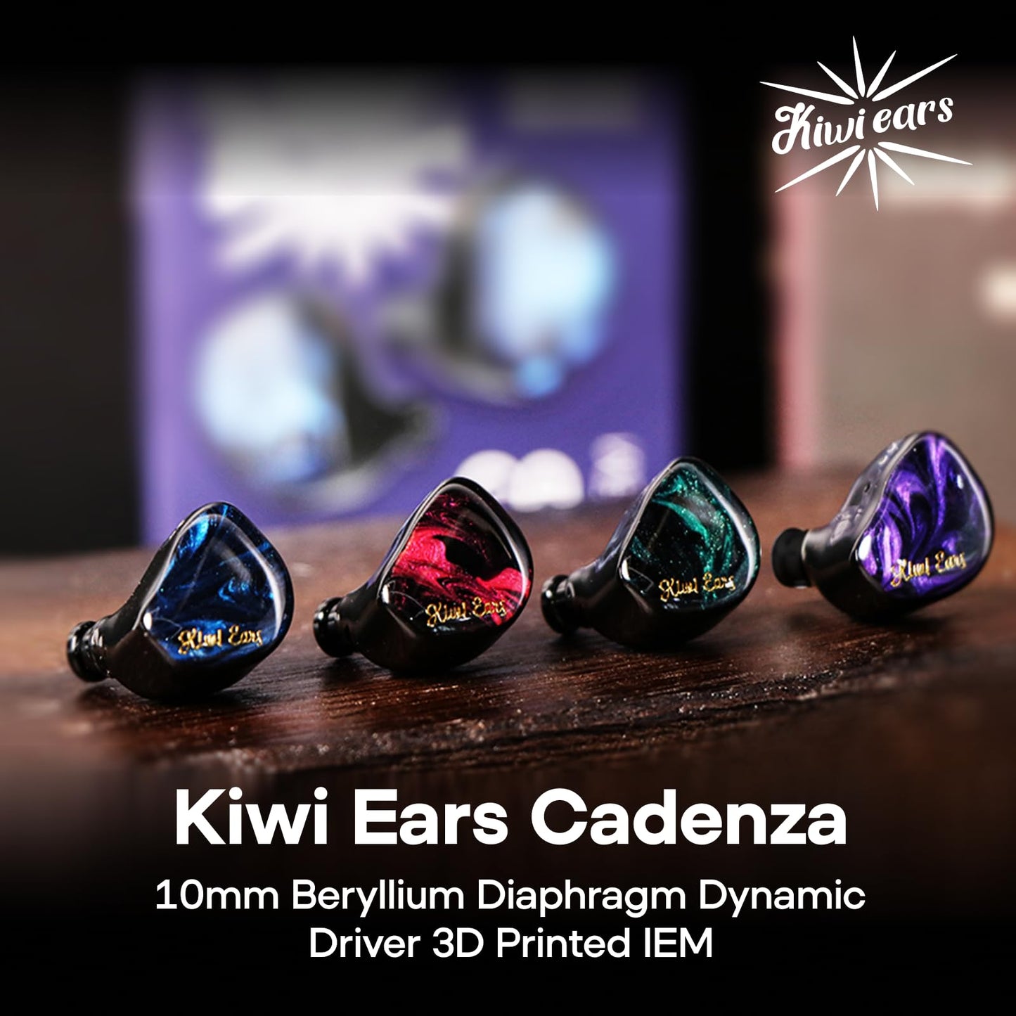 Linsoul Kiwi Ears Cadenza 10mm Beryllium Dynamic Driver IEM 3D Printed with Detachable Interchangeable Plug 0.78 2pin 3.5mm IEM Cable for Musician Audiophile (Purple)