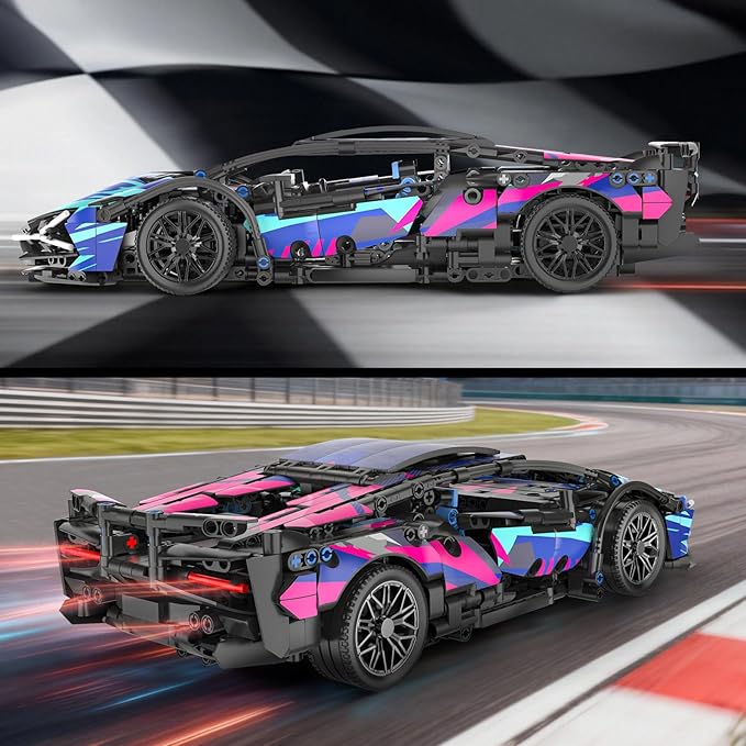 PIKARO Sports Race Car Building Set for Boys & Adults 1:14 MOC Car Model Building Kits with LED Lights Supercar Toys Birthday Gifts for Kids Teens Age 8-14 12-16 (1186 PCS)