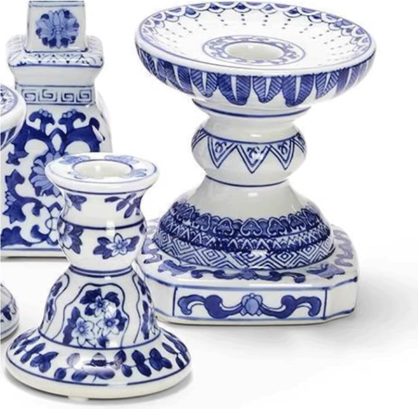 6 Pcs Candle Holder, Chinese Style Blue and White Porcelain Ceramic Candelabras Handmade Painting Candle Holders Candlesticks for Table Wedding, Party& Gift. 