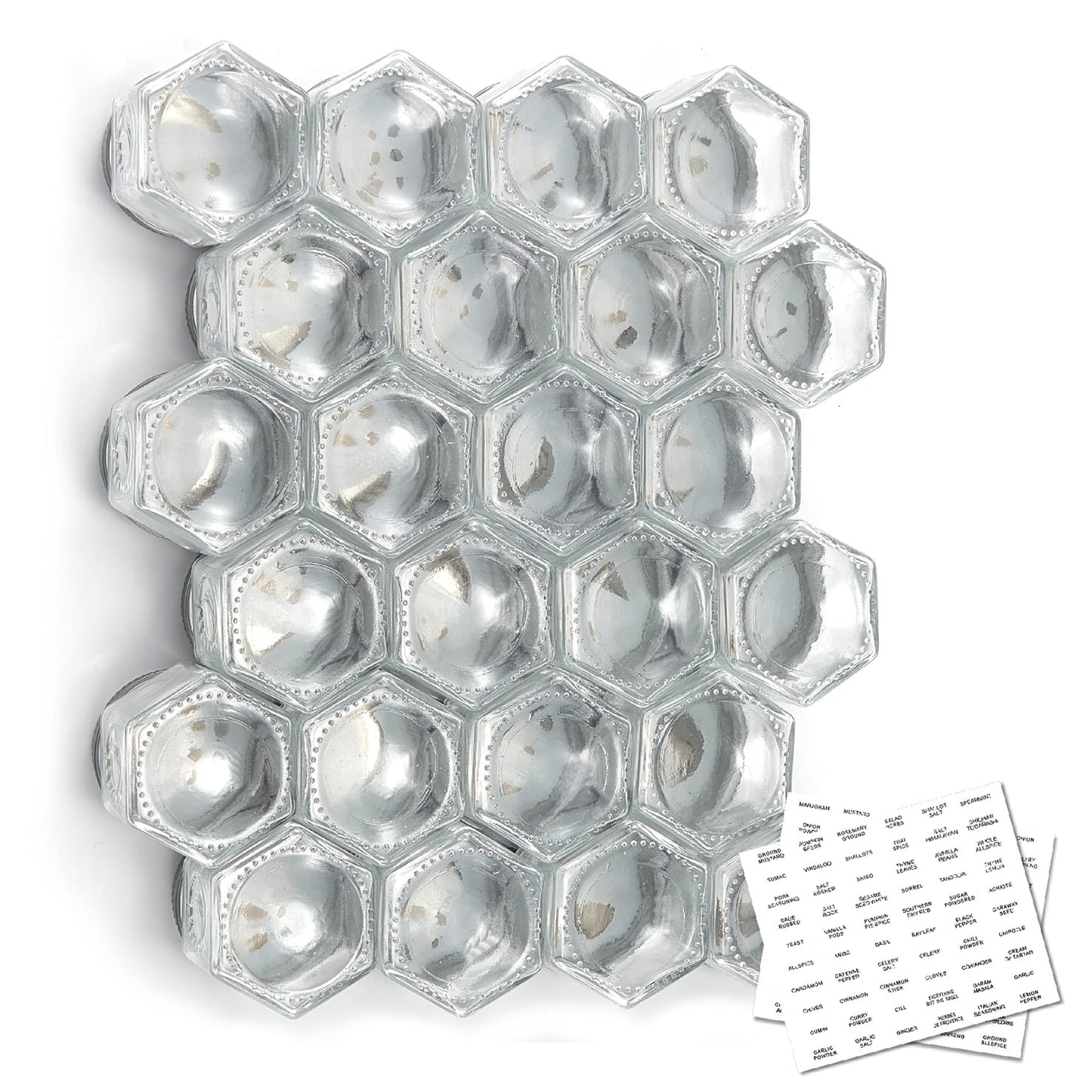 Homazing Set of 20 Large 4oz Magnetic Spice Jars for Refrigerator, Hexagon Glass Magnetic Spice Jars with Shaker Lids and Labels for Kitchen RV Travel Trailer, Magnetic Spice Containers for Fridge