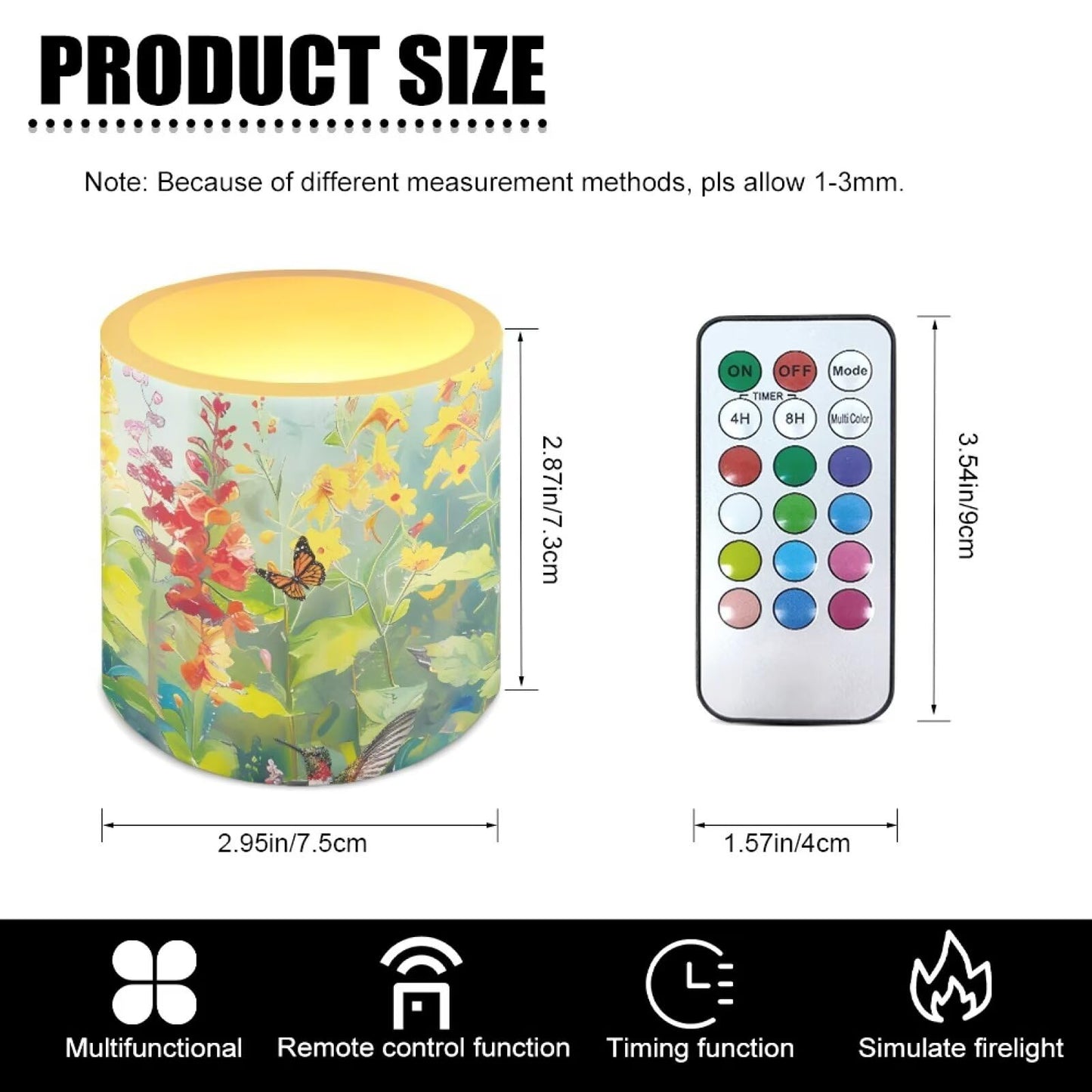 Cozeyat Colorful Garden All Weather LED Candles 4 Pack Battery Operated Flameless with Remote Control Timer Dancing Flame Waterproof for Indoor Outdoor Home Use