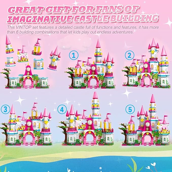 Castle STEM Building Toys for Girls Ages 6-12 Years Old 1000PCS Building Sets for Girls & Boys Pink Princess Castle Carriage Playset (Castle Building Blocks)