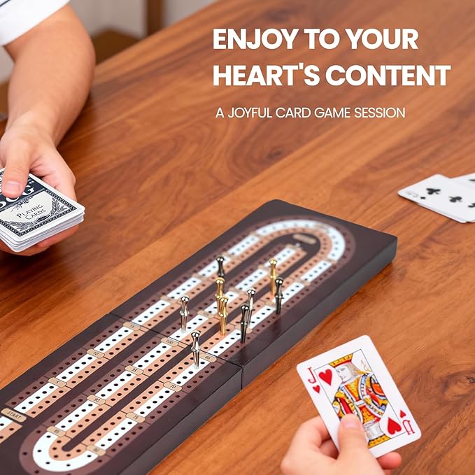 Cribbage Board Game Set Magnetic Lock & Built-in Storage - 3-Track Foldable Portable Travel Board for Family & Adults to Boost Logic Focus and Social Fun