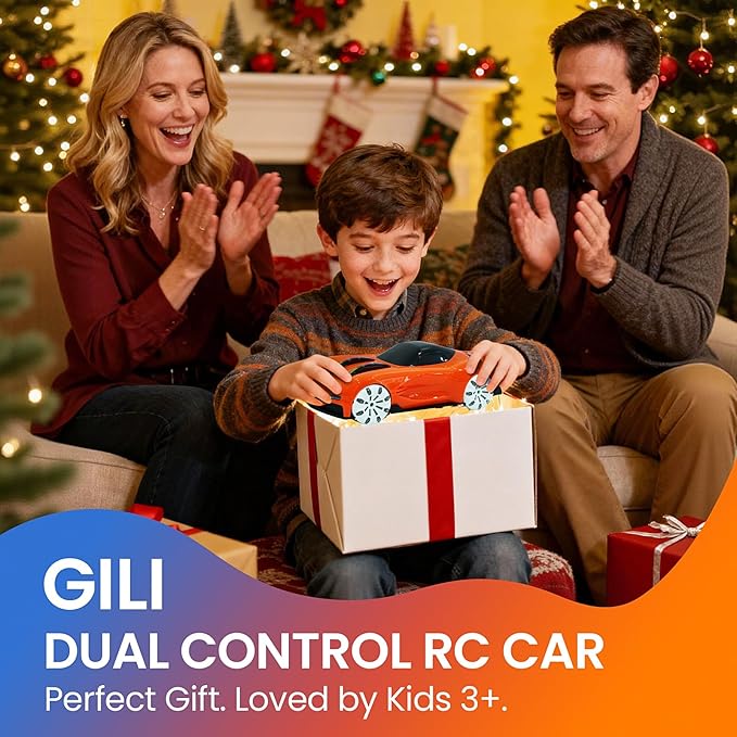 GILI RC Supercar for Kids Ages 3–8 – Dual Control Remote and Gesture – LED Lights 360 Spin Drift – Beginner Friendly – Exciting Birthday for Boys & Girls